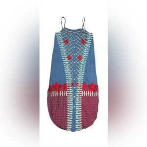 Anthropologie Lilka Estina Embroidered Dress Floral Slip Adj Straps Size Small